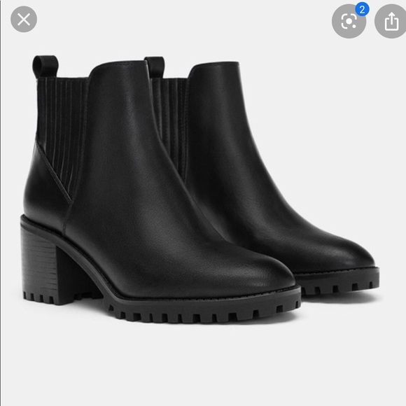 zara heeled booties with lug soles